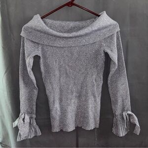 NY&Co.7thAve Design Studio Cowl Neck/Off Shoulder XS Sweater Sparkle Silver Gray